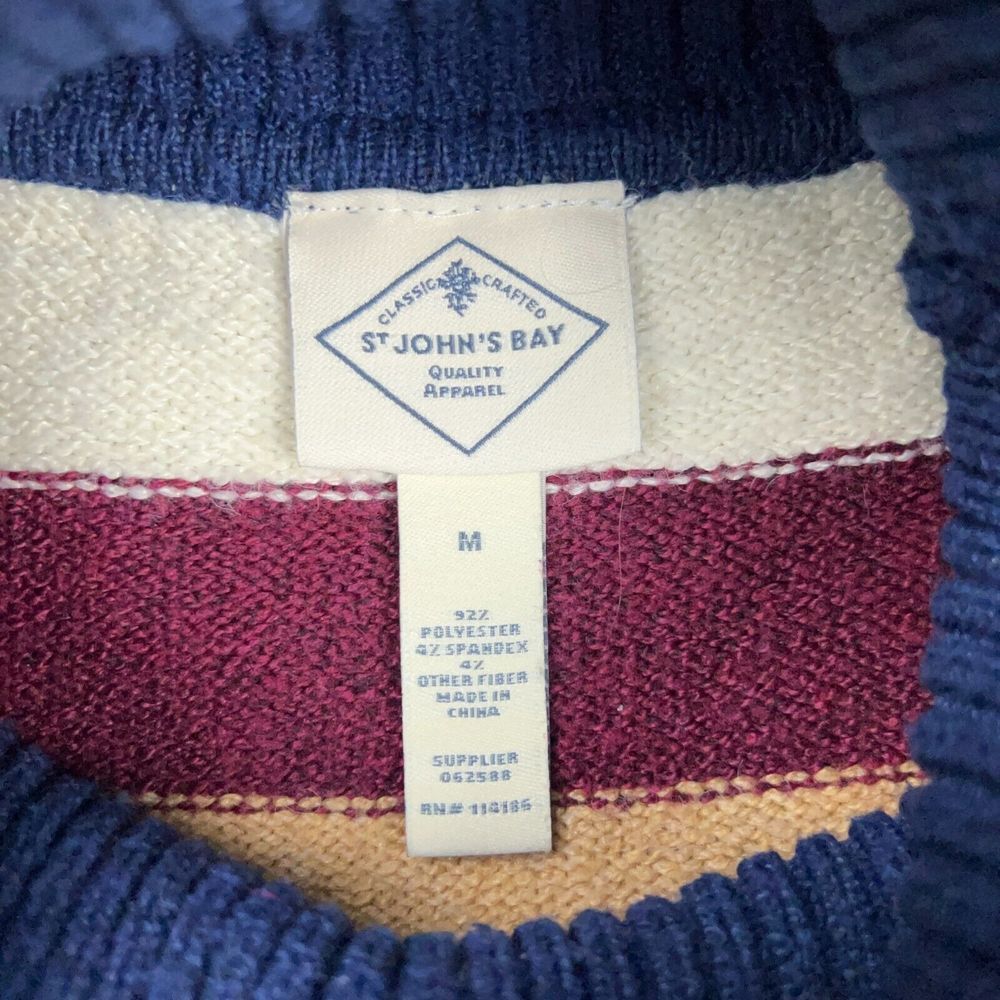 VTG St Johns Bay Sweater Womens Medium Multicolor Striped Turtleneck Side Button - Picture 4 of 10